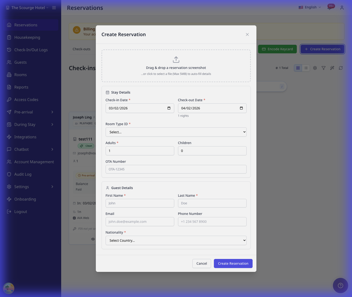 Create Reservation Modal