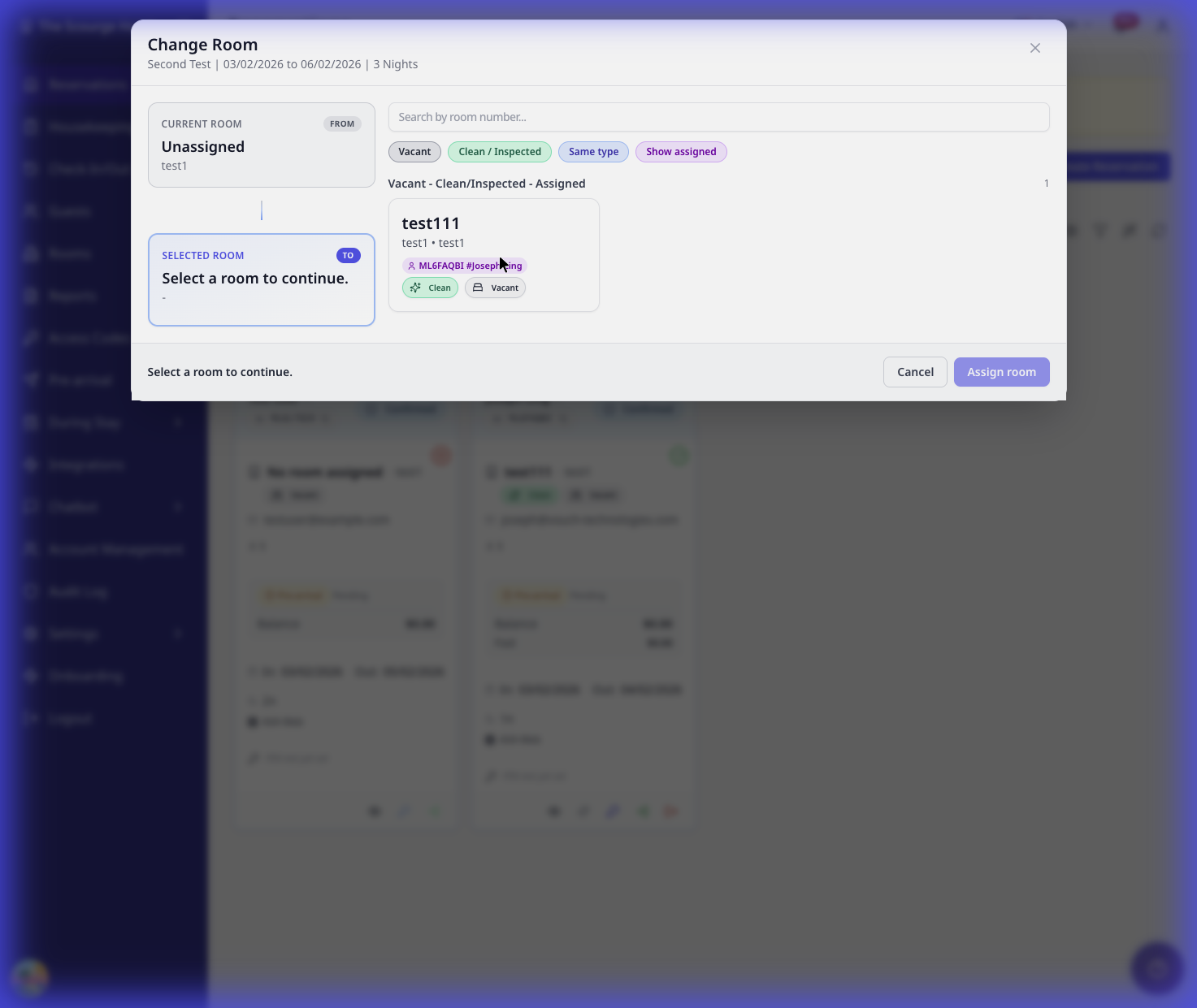 Room Assignment Modal