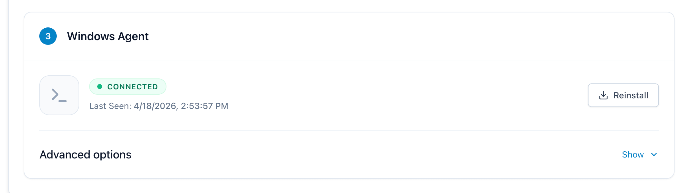 Windows Agent shows Connected with a recent Last Seen time