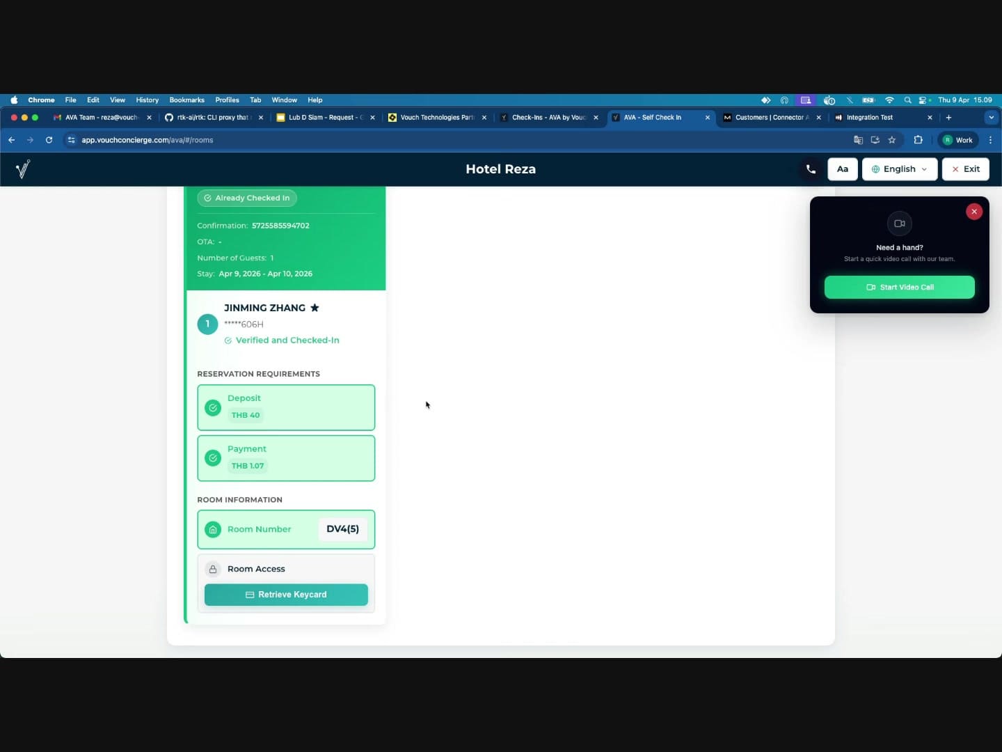 The "Need a hand?" widget offering to start a video call